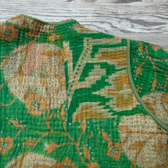 Rapsodia Green Floral Kantha Quilt Jacket Boho Patchwork Handmade Style S/M - Picture 6 of 9